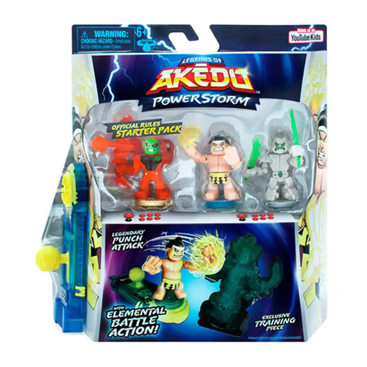 مجموعة لعب Moose Toys Akedo Legends of Power Storm ذات القواعد الرسمية للمبتدئين مع 3 محاربين متقاتلين، تمثال حجري للتدريب، ووحدة تحكم عصا تحكم حصرية للأطفال من سن 6 سنوات فما فوق - مجموعات ألعاب
