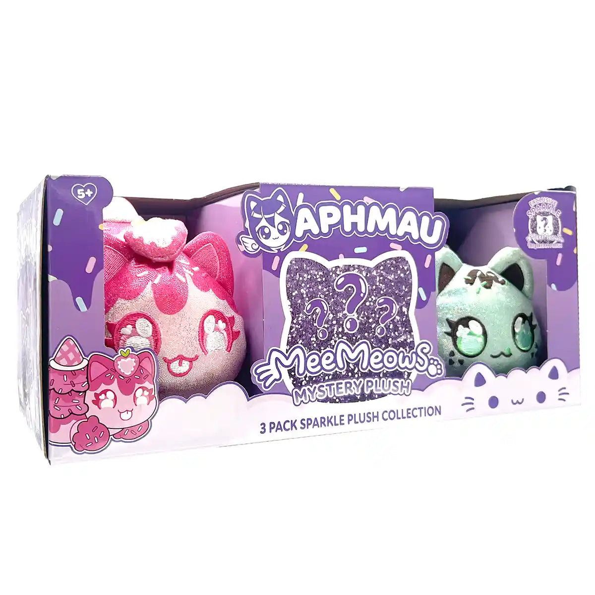 Aphmau MeeMeow Plush 3 Pack, Sparkle Ice Cream Collection, 6 Inch Collectible Cats, Soft Polyester Stuffed Animals, Ages 18 Months+, Stuffed Animals & Plush Toys