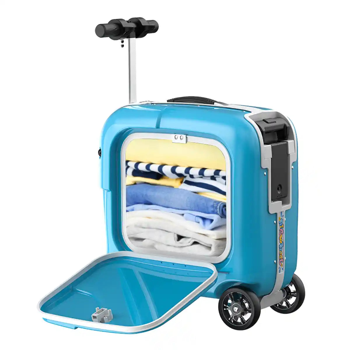 حقيبة سكوتر كهربائية للأطفال Airwheel SQ3S، زرقاء، سعة 20 لترًا مع مقود قابل للتعديل، وبطارية قابلة للإزالة، ومكبرات صوت بلوتوث، وسرعة 6.5 كم/ساعة