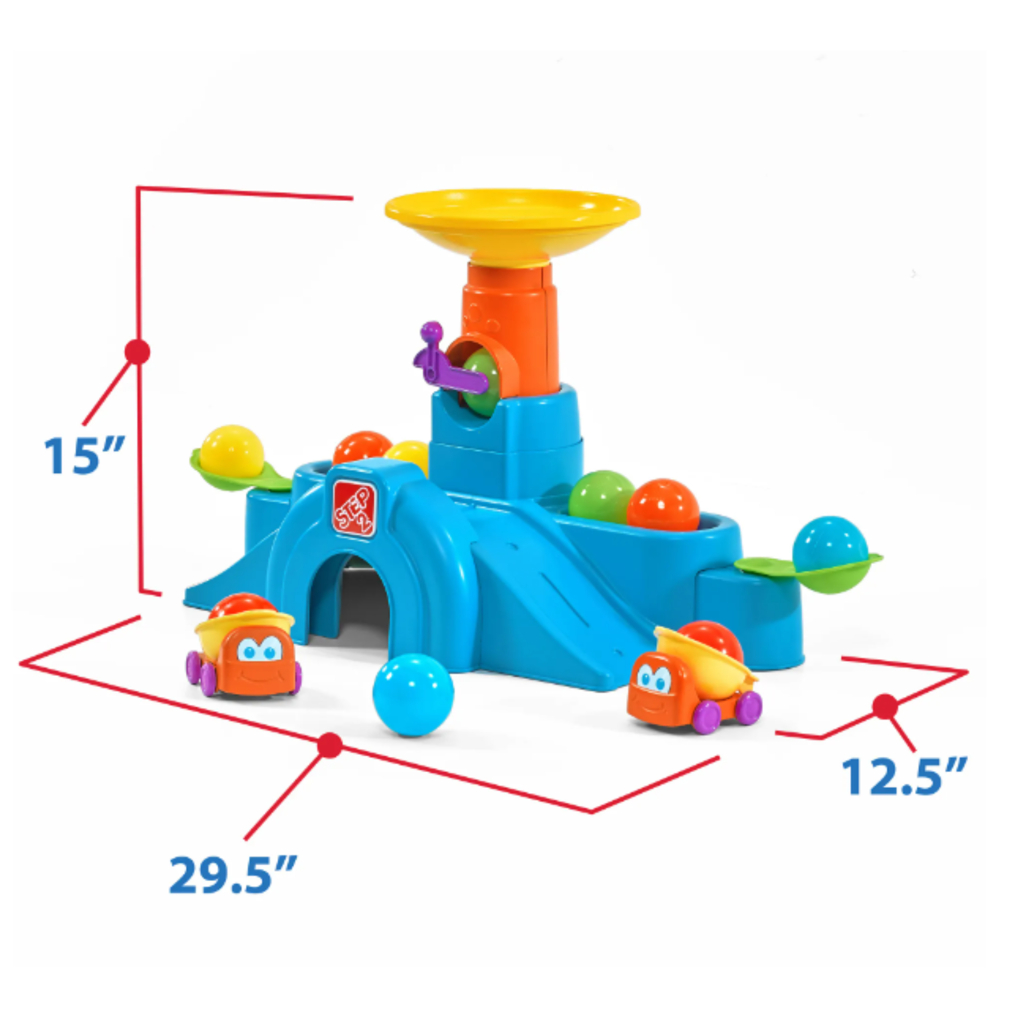 برج نفق Ball Buddies من Step2، طاولة لعب حسية داخلية وخارجية، لعبة نشاط مع 12 قطعة من الملحقات بما في ذلك الكرات ولعبة STEM ومركز الأنشطة، مناسبة للأولاد والبنات من عمر سنة واحدة فما فوق