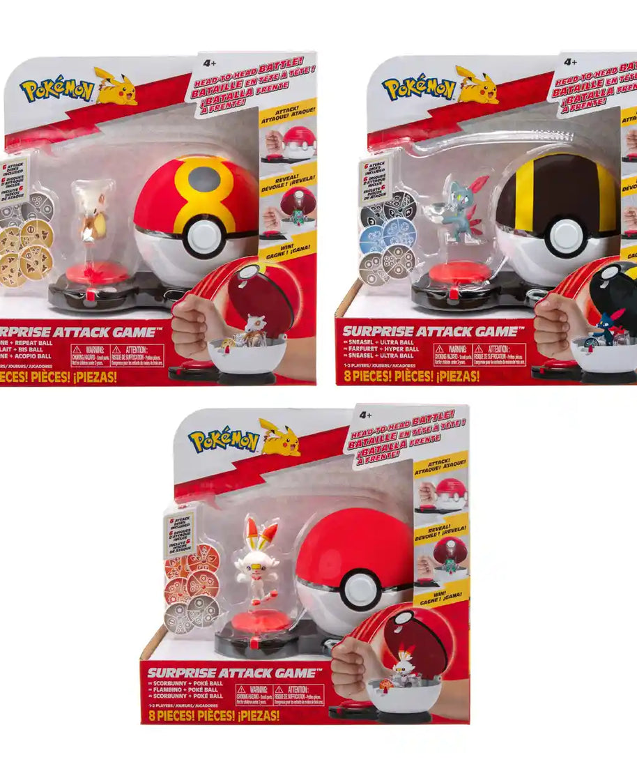 Pokemon Surprise Attack Battle Game, Squirtle vs Jigglypuff with 2 Figures, 2 Poké Balls & 6 Attack Disks – Multicolor – PKW2506