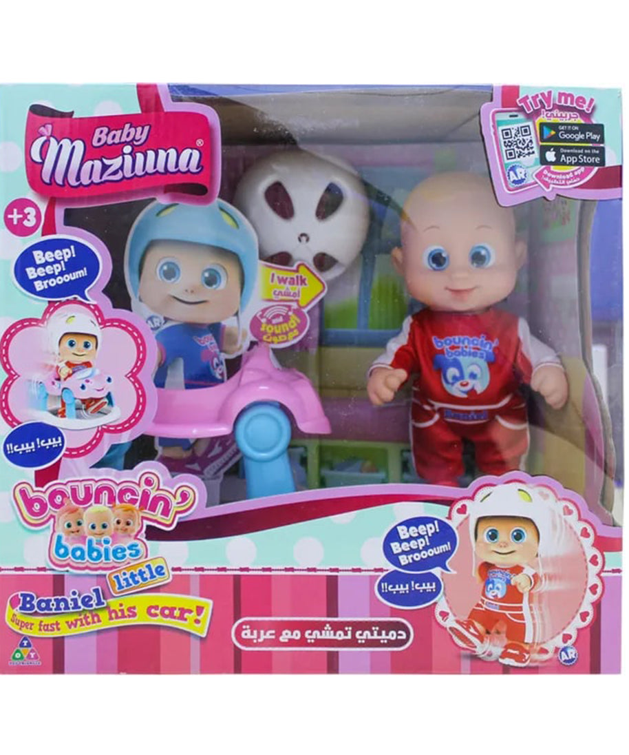 Baby Maziuna Baniel Walking Doll with Car, Interactive Playset, Multi-Color, Fun Gift for Girls Ages 3+