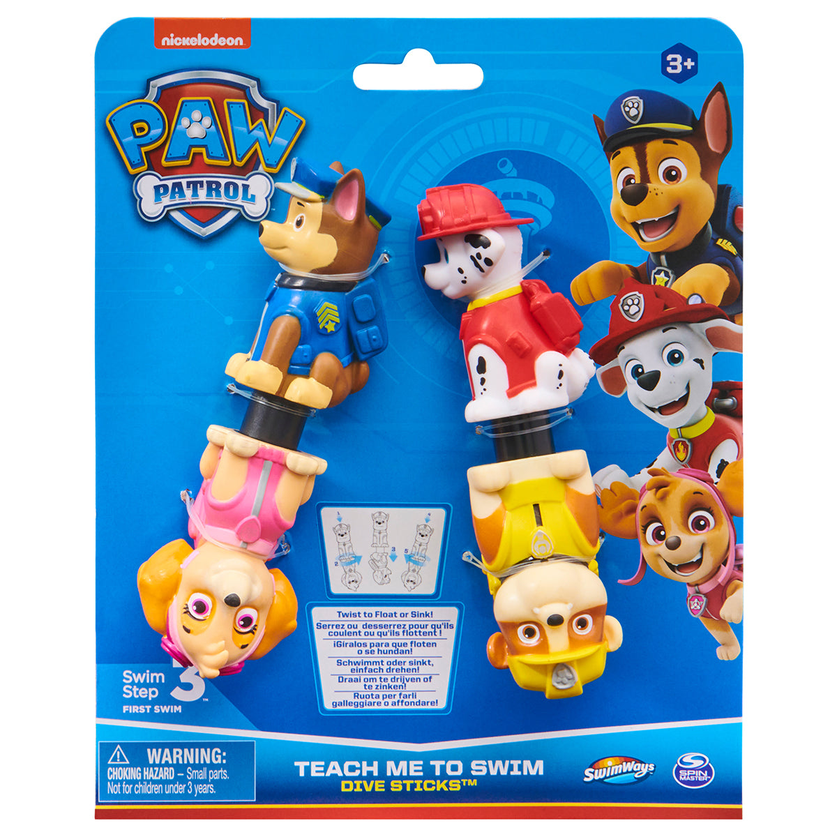 Paw Patrol Learn to Dive Swim Dive Sticks for Kids, 2-Pack Adjustable Floating and Sinking Pool Toys for Beginner and Advanced Swimmers, Fun Underwater Water Retrieval Training