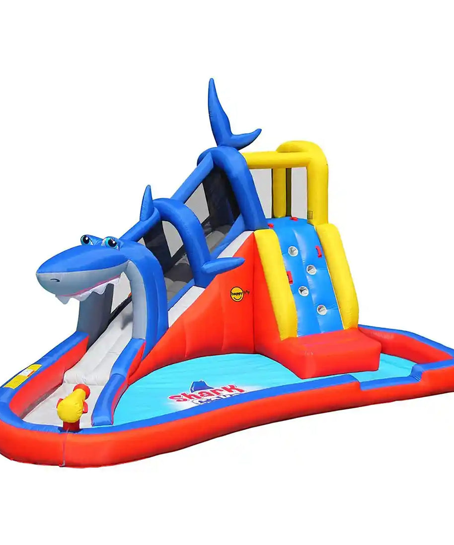 Happy Hop Shark Cave Adventure Inflatable Bouncer for Kids, Outdoor Jumping Castle, Backyard Bounce House, Heavy-Duty Polyester, Includes Electric Blower and Repair Kit, Safe Kids Activity Toy, Pools & Water Fun