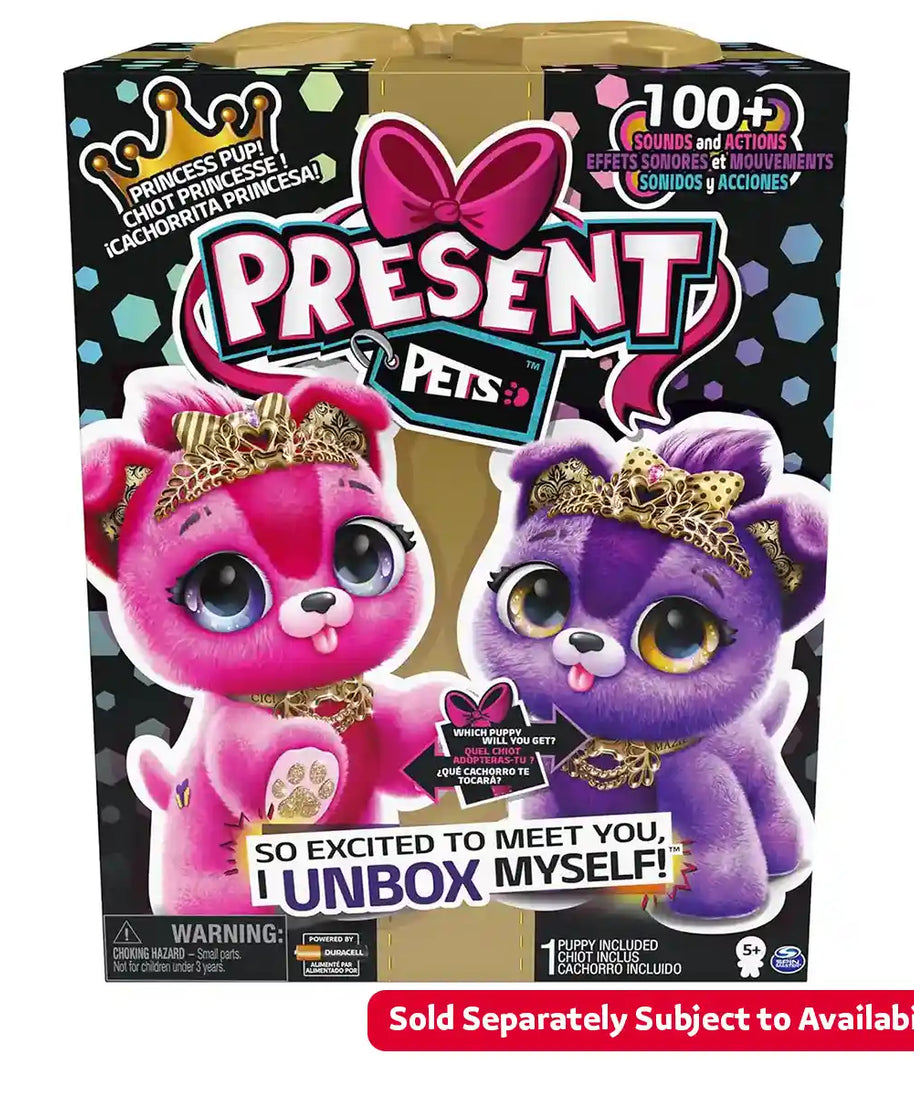 Present Pets Princess Puppy Interactive Surprise Plush Toy, Self-Unboxing Yorkie, Over 100 Sounds & Actions, Girls Gifts, Kids Toys for Girls Ages 5-9, Mazie or Cici (Style May Vary)