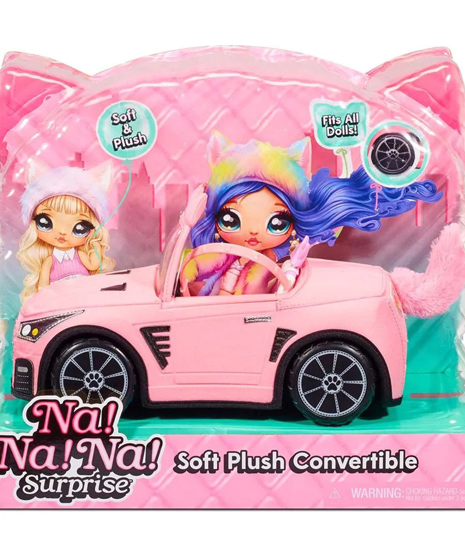 Na! Na! Na! Surprise Plush Convertible Car, Soft Kitty Design, Rolling Wheels, Fits Na! Na! Na! Dolls and Teens, Realistic Seats and Steering Wheel, Cute Plush Vehicle Toy