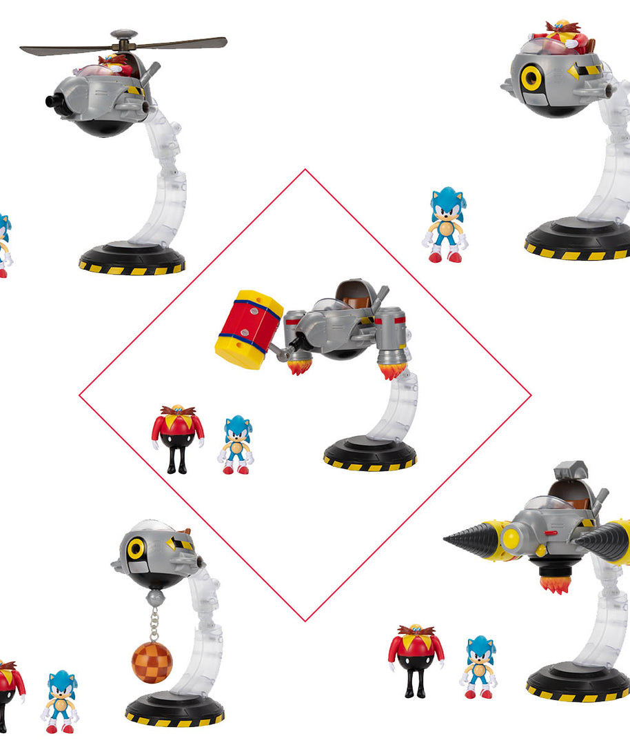 Sonic The Hedgehog Egg Mobile Battle Set, Sonic & Dr. Eggman 2.5-Inch Action Figures, 14-Piece Playset, Customizable Configurations, Kids Collectible Video Game Toy