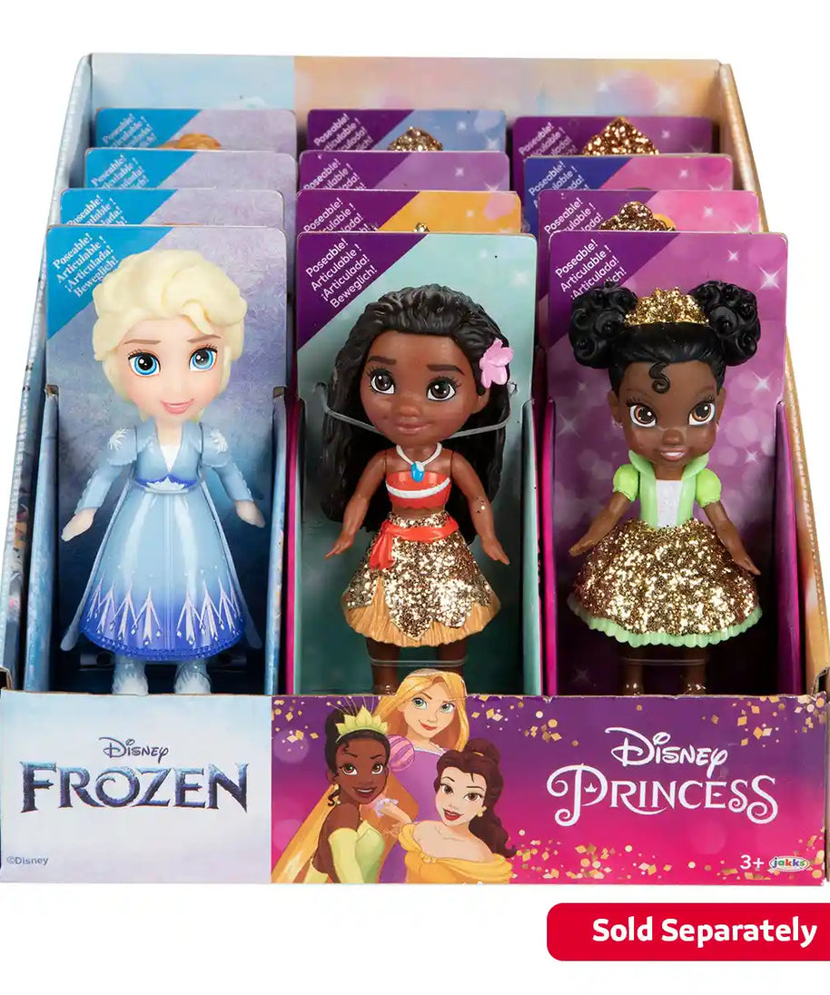 Disney Princess & Frozen Mini Toddlers 3-Inch Collectible Dolls, Includes Moana, Belle, Mulan, Tiana, Elsa, Kristoff, Sven, Olaf, and More – Pretend Play Toy for Girls Ages 3+