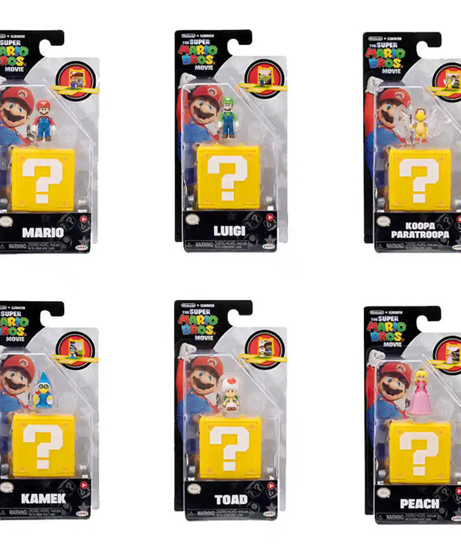 Nintendo The Super Mario Bros. Movie Mini Figure, 1.25-Inch Collectible Toy with Question Block and Sticker, Assorted Characters, Wave 1