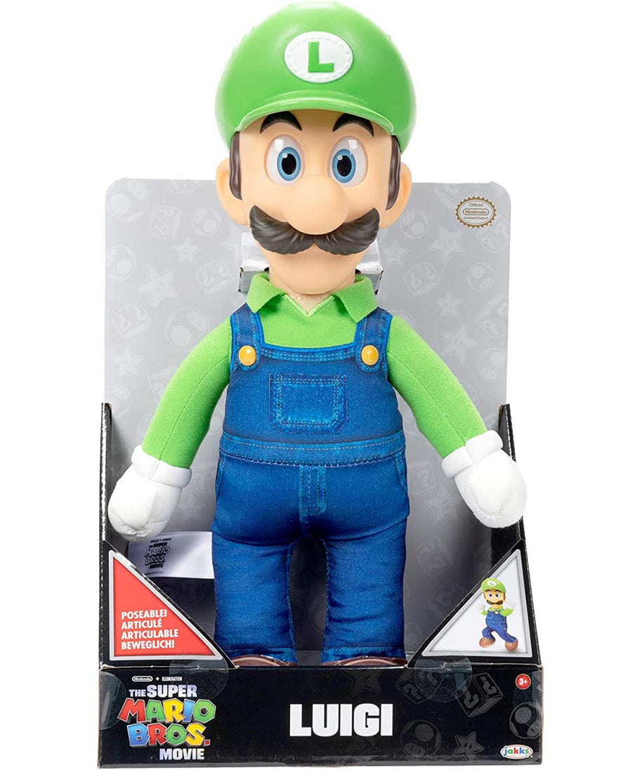 Super Mario Bros. Movie Luigi 15-Inch Poseable Plush, Articulated, Movie-Accurate, Huggable, Collectible