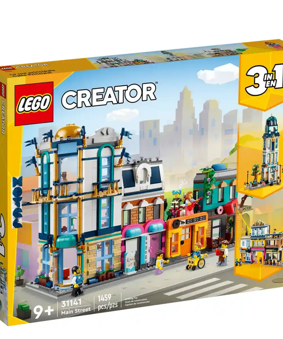 LEGO Creator 3in1 Main Street Building Set 31141, Build Hotel, Café, Shops or Art Deco Skyscraper, Market Street with 6 Minifigures, Building Sets for Kids Ages 9+