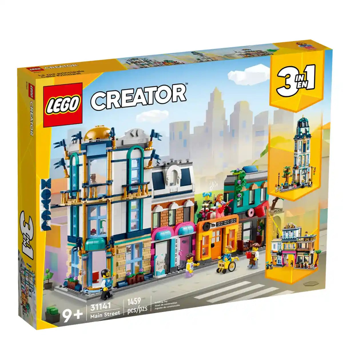 LEGO Creator 3in1 Main Street Building Set 31141, Build Hotel, Café, Shops or Art Deco Skyscraper, Market Street with 6 Minifigures, Building Sets for Kids Ages 9+