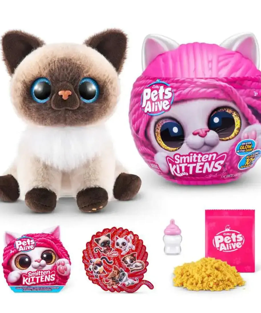 Pets Alive Smitten Kitten Plush Surprise – Interactive Plush with Sounds, Bottle & 5 Surprises – 9541