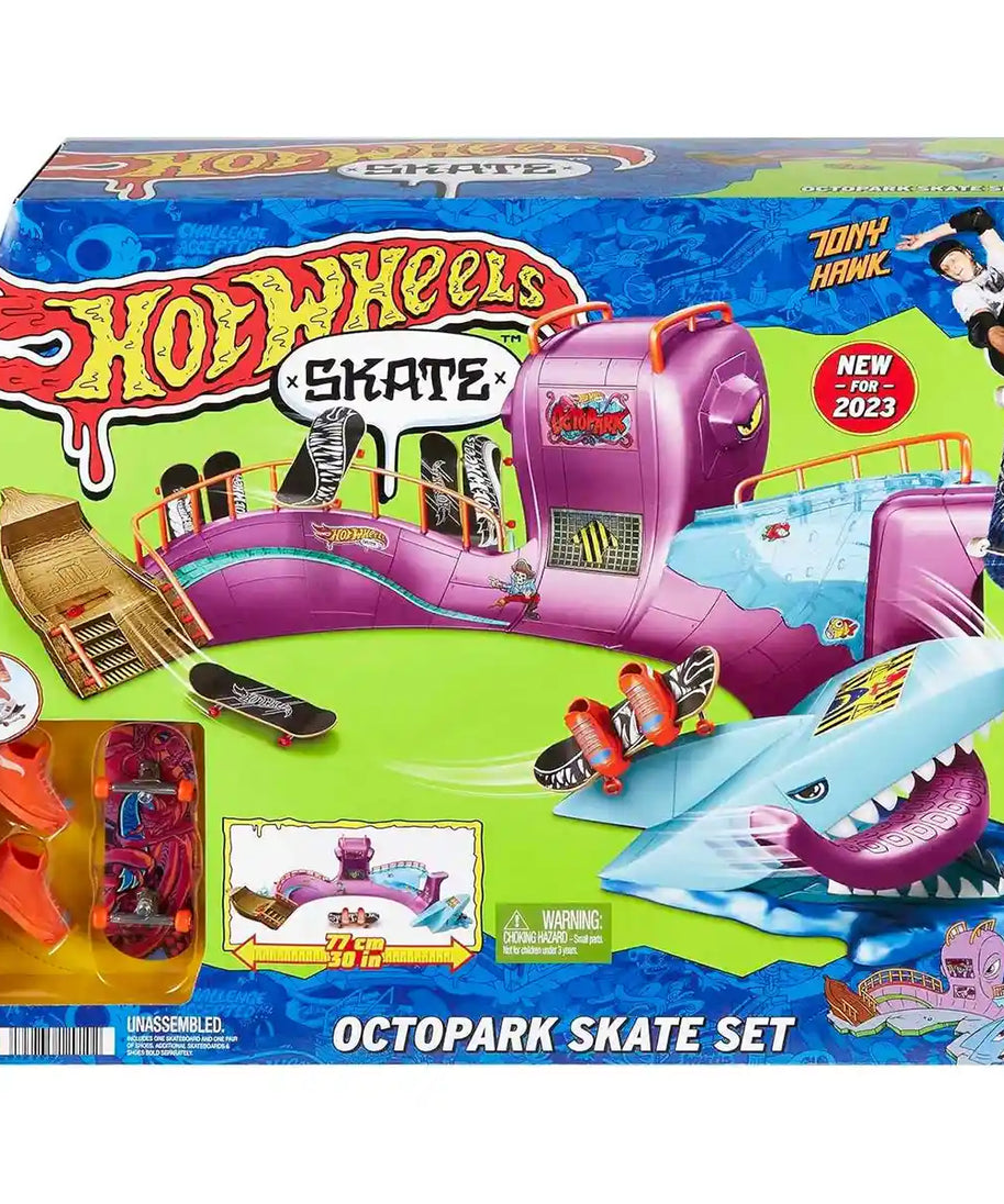 Hot Wheels Skate Octopark Playset with Exclusive Fingerboard and Removable Skate Shoes, Kids Fingerboard Ramp and Skate Toy
