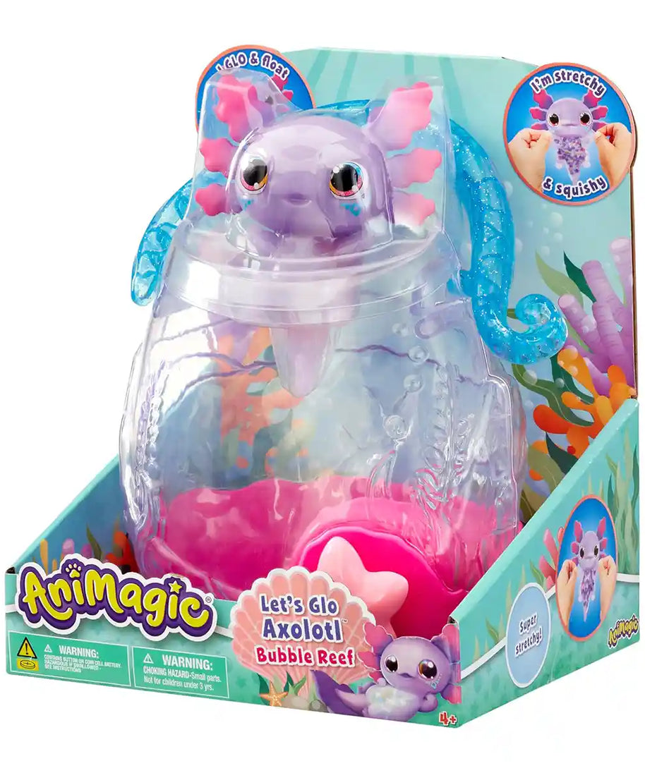 Goliath Animagic, Let’s Glo Axolotl Bubble Reef, Interactive Light Up Plush Pet with Glowing Heart and Bubble Effect Aquarium, Exclusive Purple Axolotl Toy, Ages 4+, Plush Interactive Toy Figures