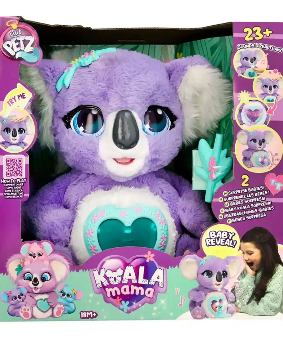 Koala Mama Interactive Plush Toy, Soft Stuffed Animal with Sounds & Lights, Includes 2 Baby Koalas and Food, Educational Animal Care Toy for Girls, Ages 3+
