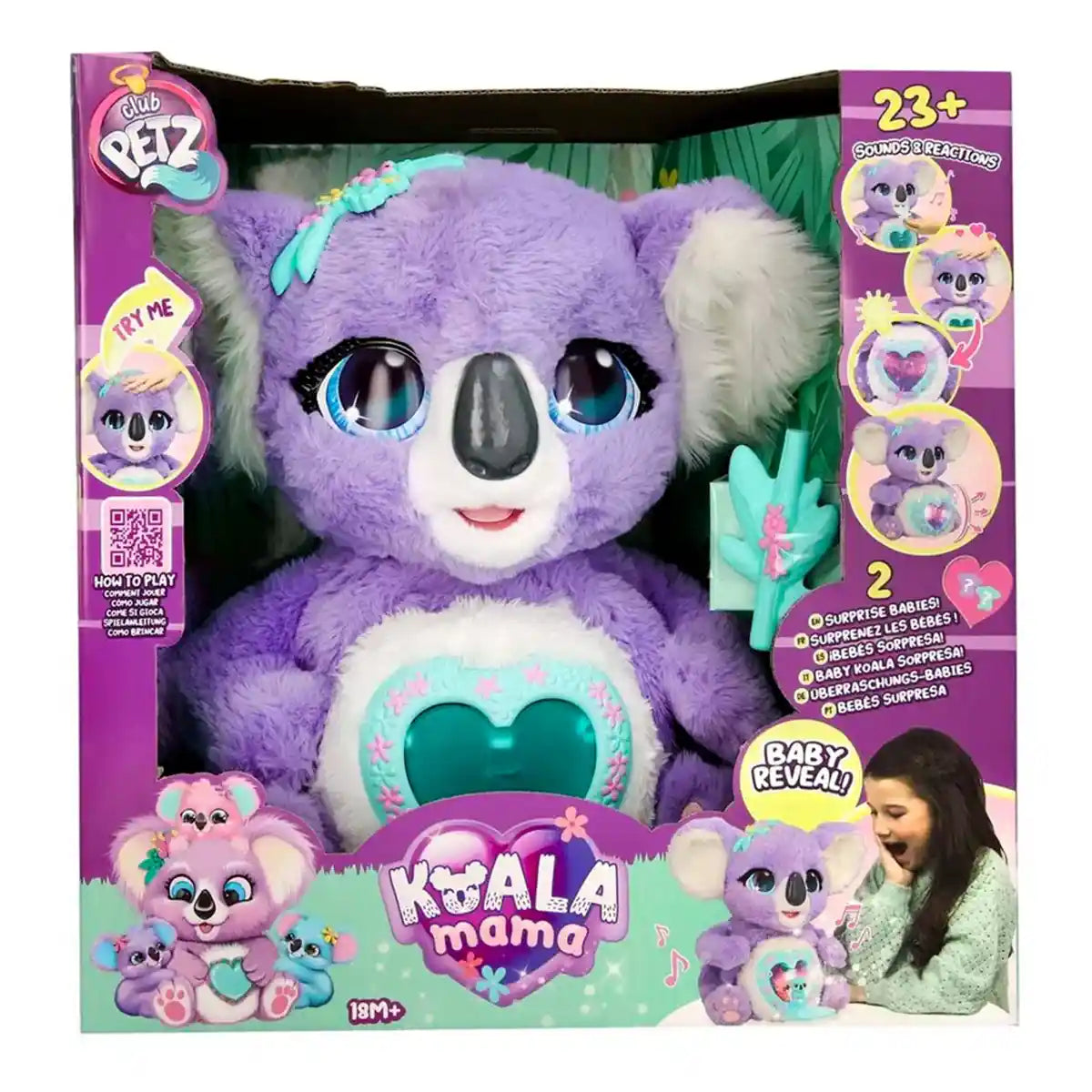 Koala Mama Interactive Plush Toy, Soft Stuffed Animal with Sounds & Lights, Includes 2 Baby Koalas and Food, Educational Animal Care Toy for Girls, Ages 3+