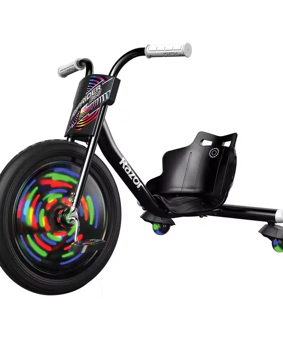 Razor RipRider 360 Lightshow Drifting Tricycle for Kids Ages 5+, Pedal-Powered 3-Wheel Ride-On with Motion-Activated Multi-Color LED Lights & Rear Casters