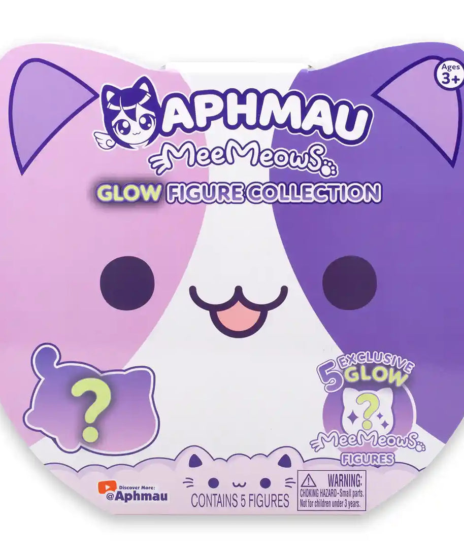 Aphmau & Friends Mystery Figures Glow Multi Pack, 5 Piece Collectible Cat Figures, Exclusive Glow in The Dark Characters Aphmau Cat, Noi Cat, Kim Cat, Pierce Cat, Aaron Cat, Official Aphmau Merchandise