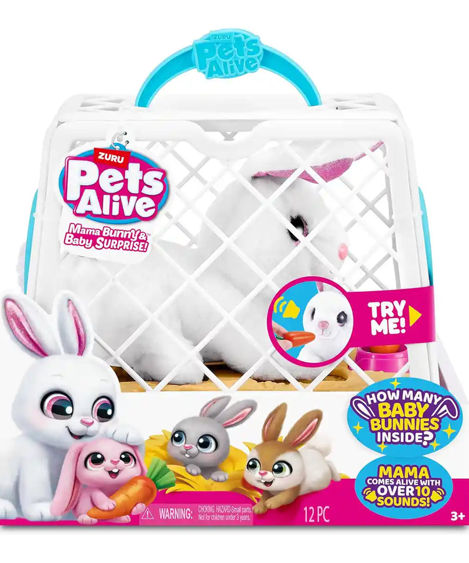 Pets Alive Mama & Baby Surprise – Series 1 Mama Bunny Interactive Plush with Hidden Baby Bunnies, Sounds & Accessories