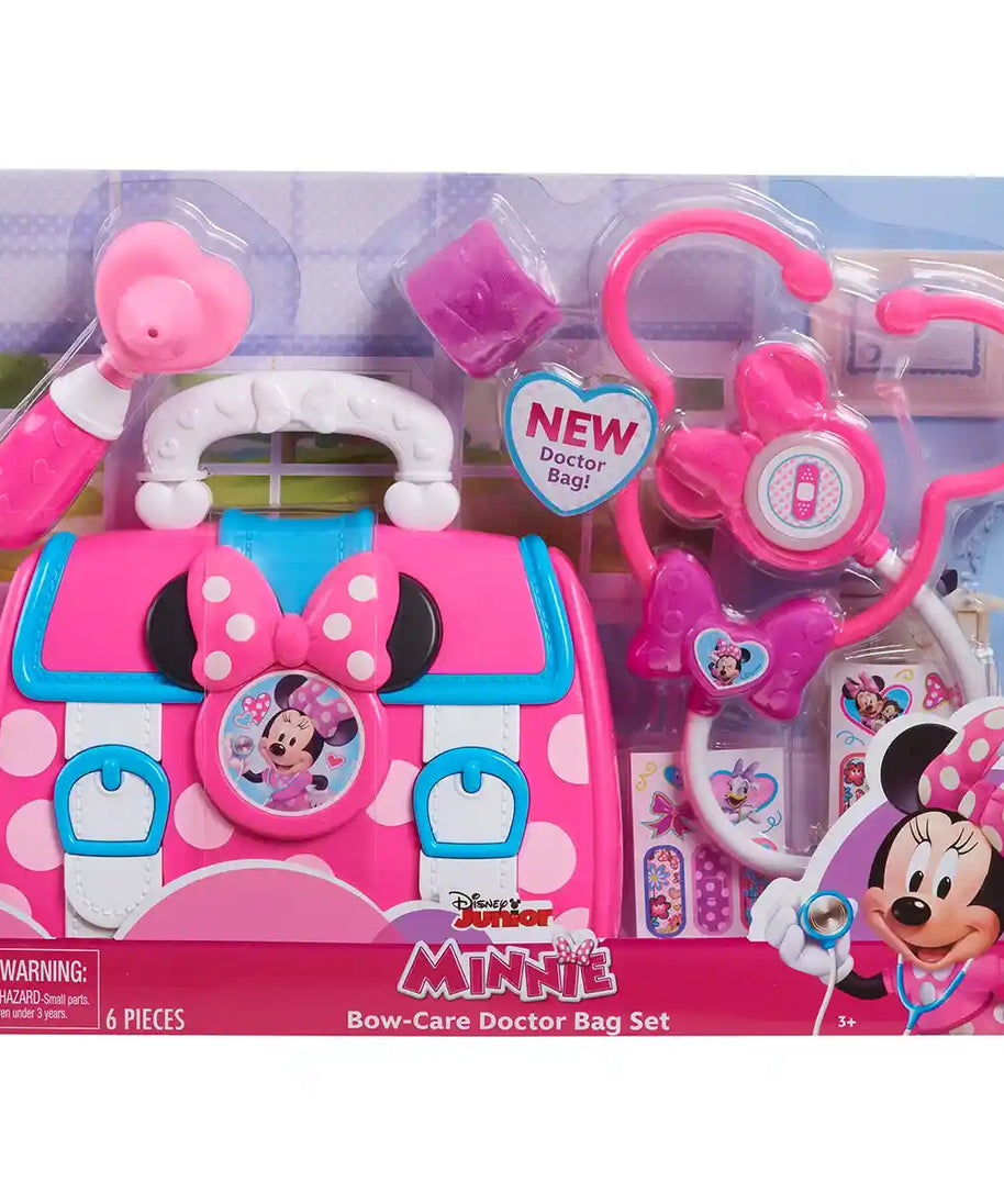 Disney Junior Minnie Mouse Bow-Care Doctor Bag Set with Lights and Sounds Stethoscope, Pretend Medical Tools, Stickers for Kids Ages 3+
