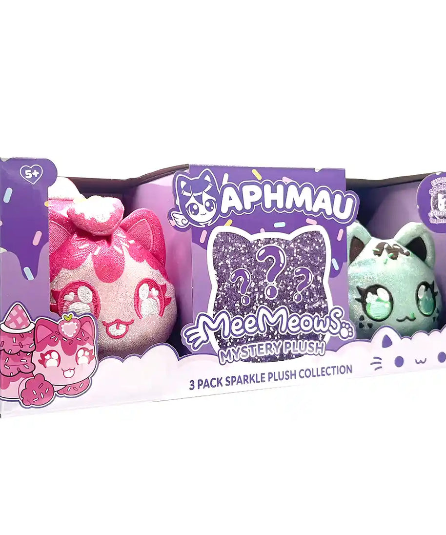 Aphmau MeeMeow Plush 3 Pack, Sparkle Ice Cream Collection, 6 Inch Collectible Cats, Soft Polyester Stuffed Animals, Ages 18 Months+, Stuffed Animals & Plush Toys