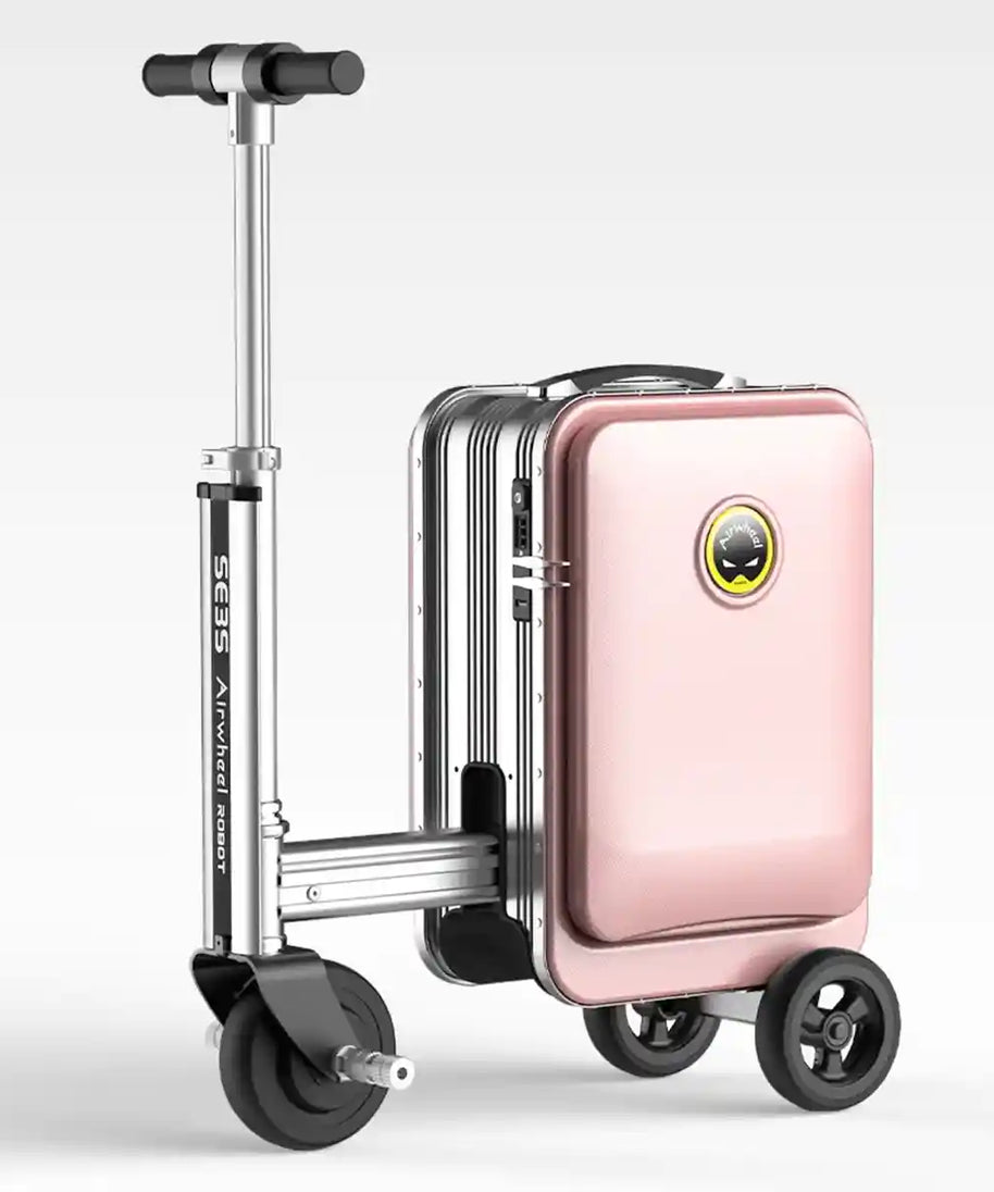 حقيبة سكوتر كهربائية Airwheel SE3S، وردية اللون، حقيبة سفر ذكية بمحرك سعة 20 لترًا مع بطارية قابلة للإزالة معتمدة من شركة الطيران، وخاصية بنك الطاقة وسرعة 13 كم/ساعة