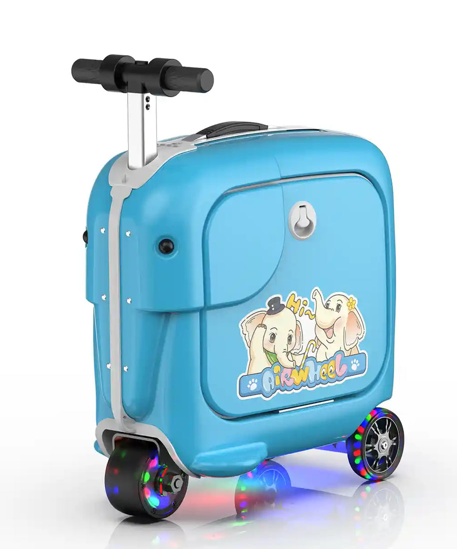 حقيبة سكوتر كهربائية للأطفال Airwheel SQ3S، زرقاء، سعة 20 لترًا مع مقود قابل للتعديل، وبطارية قابلة للإزالة، ومكبرات صوت بلوتوث، وسرعة 6.5 كم/ساعة