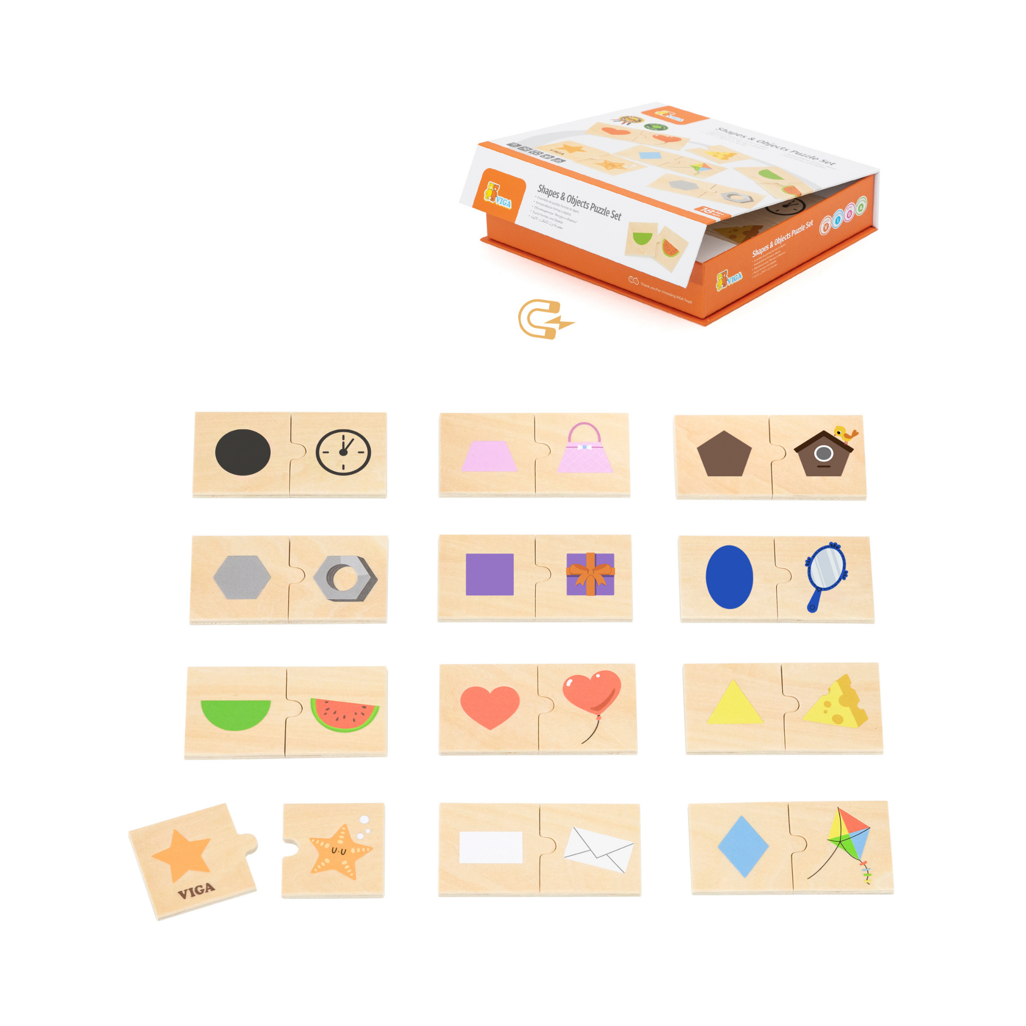 Viga Connecting Game, Shapes to Objects, 24 Piece Mix & Match Puzzle ...