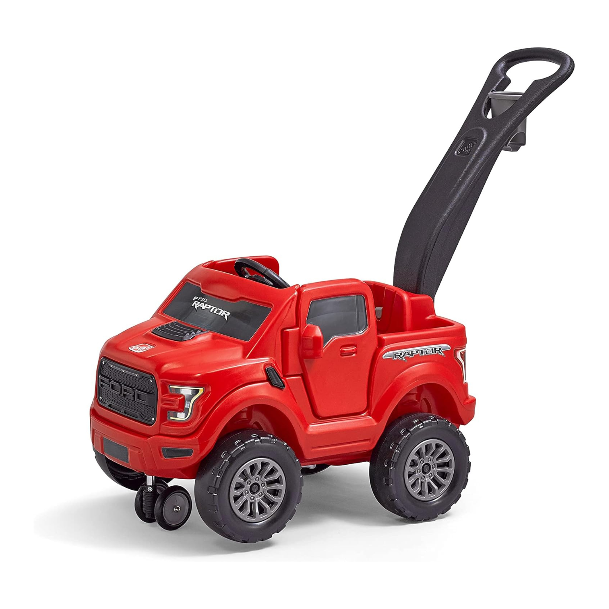 سيارة فورد F-150 رابتور من ستيب 2، تدور 360 درجة، مقعد واحد، سيارة دفع للأطفال، سهلة التخزين، لعبة ركوب مع بوق، تخزين خلفي، إضاءة شبكية LED، مناسبة للأطفال من عمر 2.5 سنة فما فوق، لون أحمر