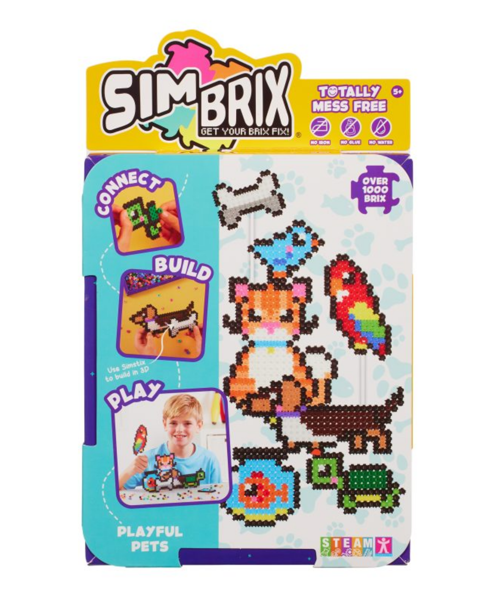 خيارات الشخصيات Simbrix Connect &amp; Wow Playful Pets Starter Pack مع أكثر من 1000 بريكس، لعبة بناء ثنائية وثلاثية الأبعاد للفنون والحرف البكسلية، لعبة بناء STEAM إبداعية وخيالية للأولاد والبنات من سن 5 سنوات فما فوق