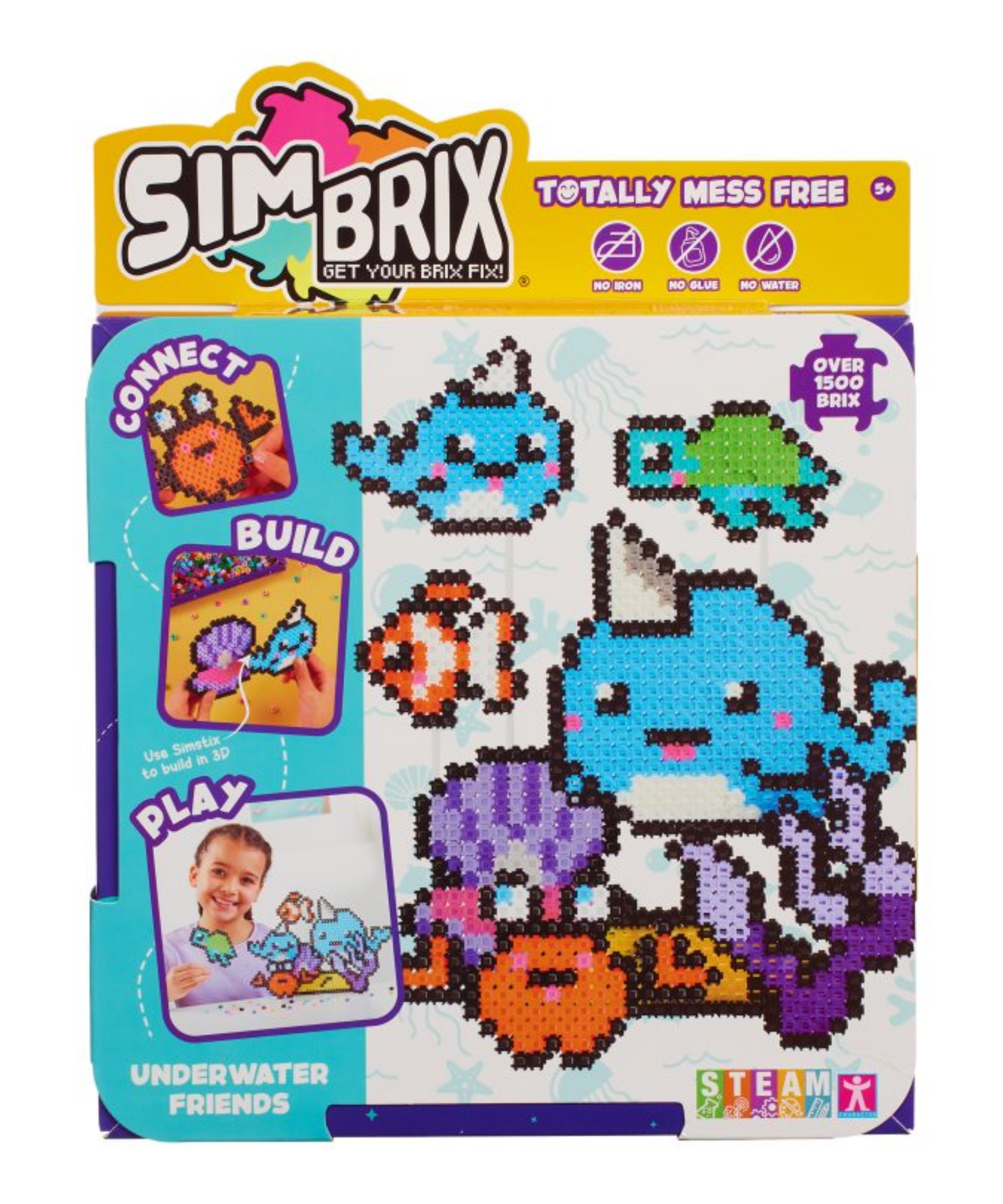 خيارات الشخصيات Simbrix Connect &amp; Wow Underwater Friends Pack مع أكثر من 1500 بريكس، لعبة بناء ثنائية وثلاثية الأبعاد من Pixel Arts and Crafts، لعبة بناء STEAM إبداعية وخيالية للأولاد والبنات من سن 5 سنوات فما فوق