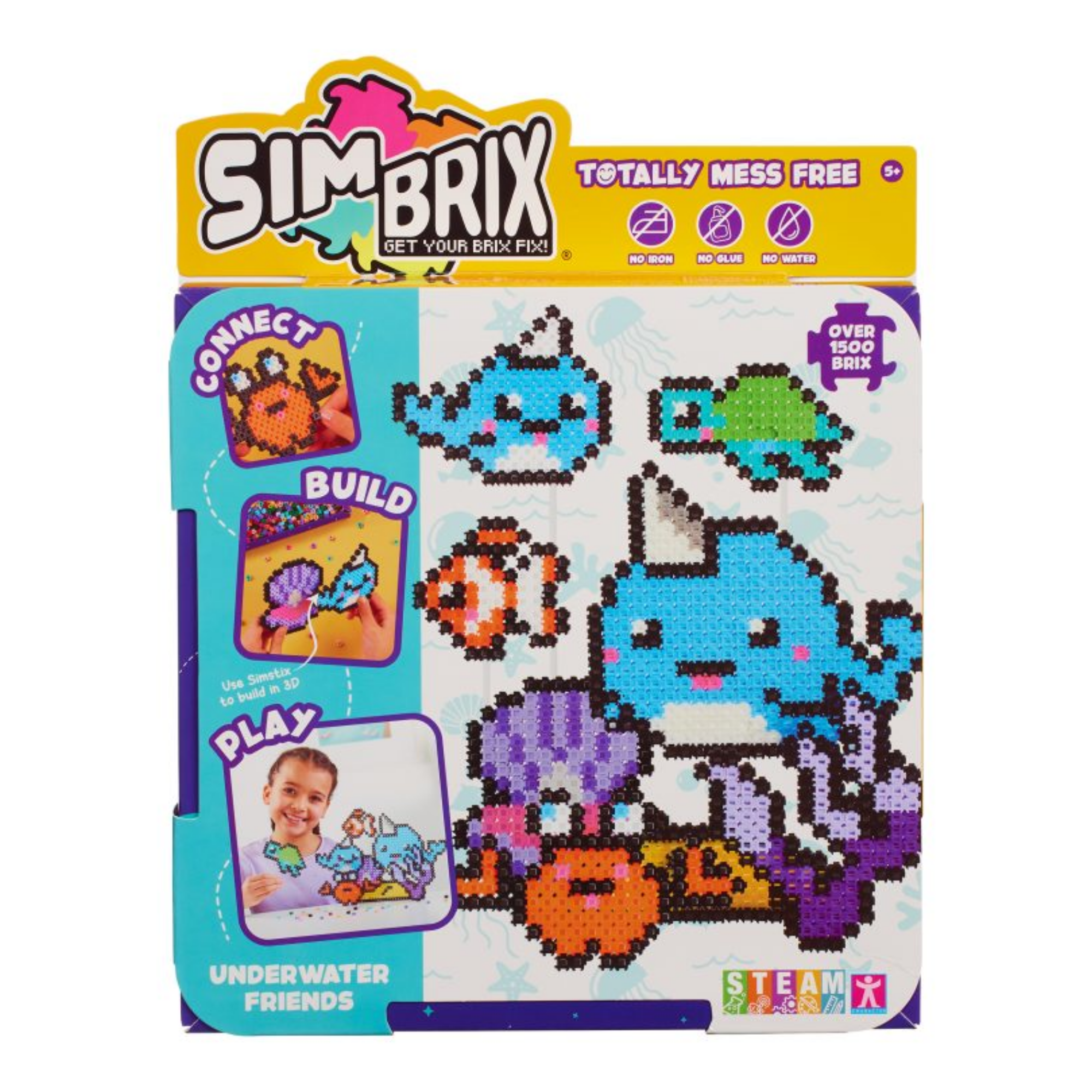 خيارات الشخصيات Simbrix Connect &amp; Wow Underwater Friends Pack مع أكثر من 1500 بريكس، لعبة بناء ثنائية وثلاثية الأبعاد من Pixel Arts and Crafts، لعبة بناء STEAM إبداعية وخيالية للأولاد والبنات من سن 5 سنوات فما فوق