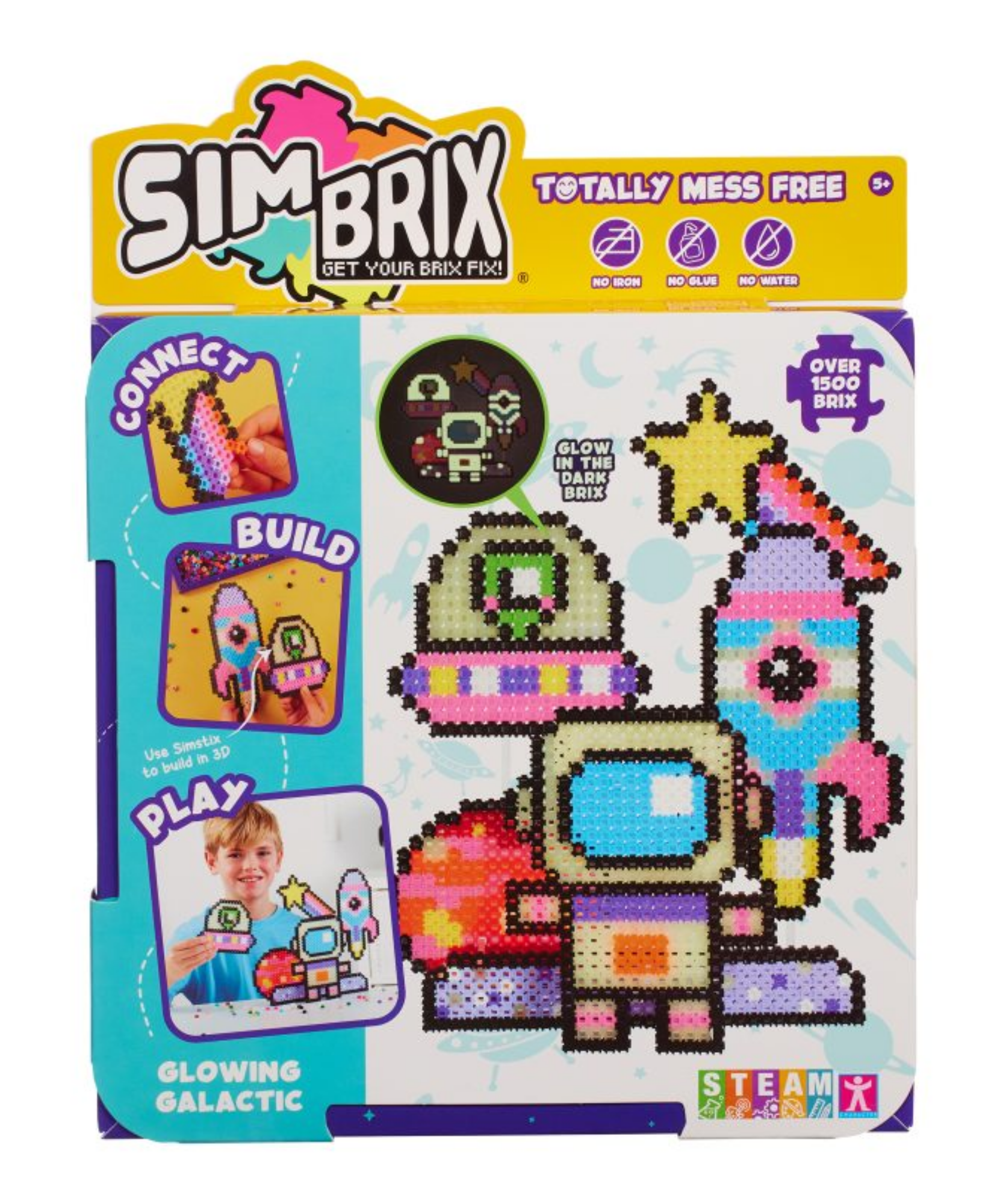 خيارات الشخصيات Simbrix Connect &amp; Wow Glowing Galactic Pack مع أكثر من 1500 بريكس، لعبة بناء ثنائية وثلاثية الأبعاد للفنون والحرف البكسلية، لعبة بناء STEAM إبداعية وخيالية للأولاد والبنات من سن 5 سنوات فما فوق