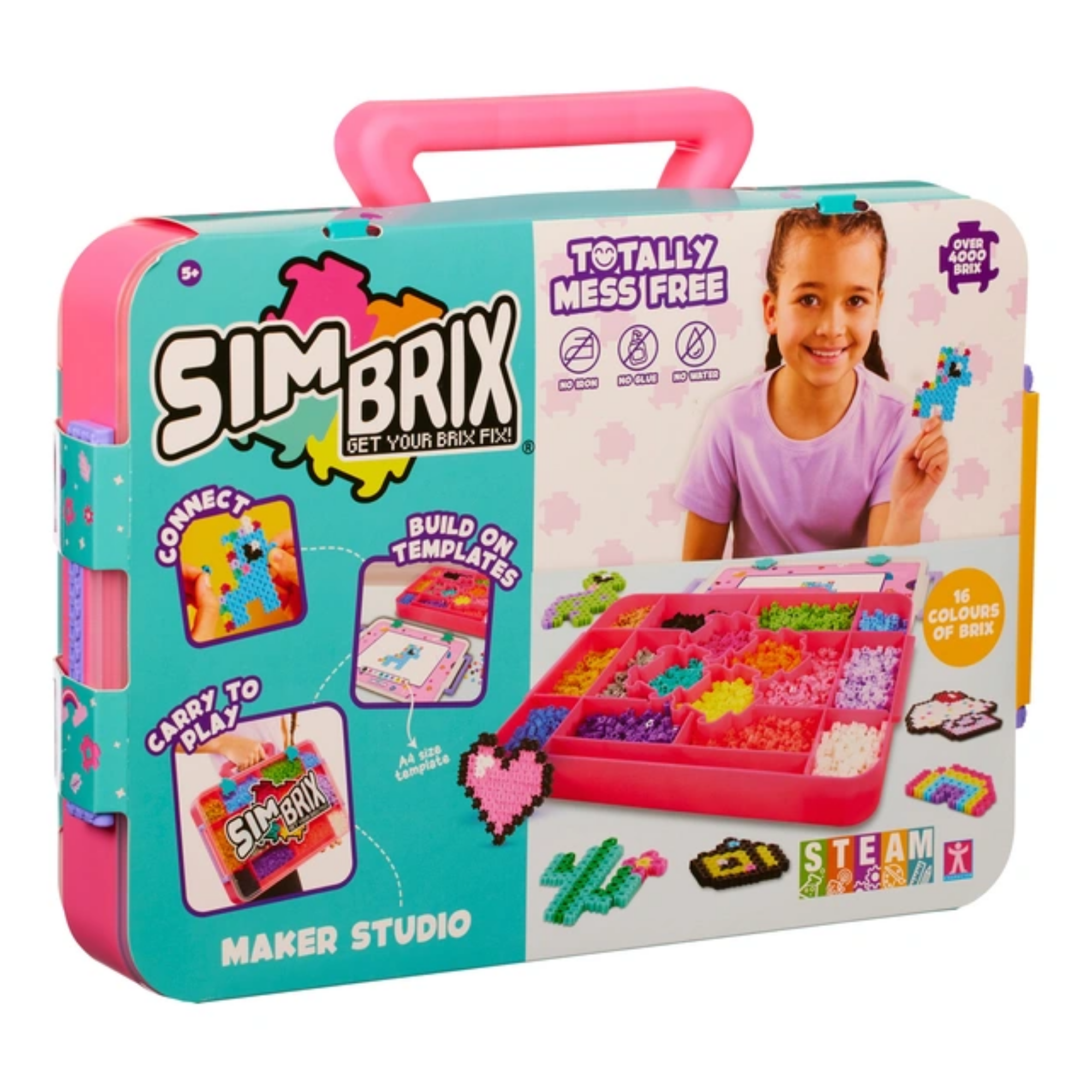 خيارات الشخصيات Simbrix Connect &amp; Wow Maker Studio باللون الوردي مع أكثر من 4000 بريكس، لعبة بناء فنون وحرف بكسل ثنائية وثلاثية الأبعاد، لعبة بناء STEAM إبداعية وخيالية للأولاد والبنات من سن 5 سنوات فما فوق