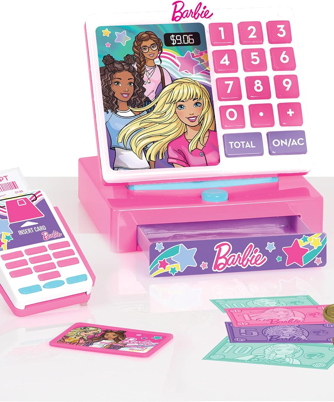 Barbie Trendy Cash Register with Sounds, Play Money & Credit Card Reader, Role Play Shop Toy for Girls, Kids Ages 3+, Cash Registers