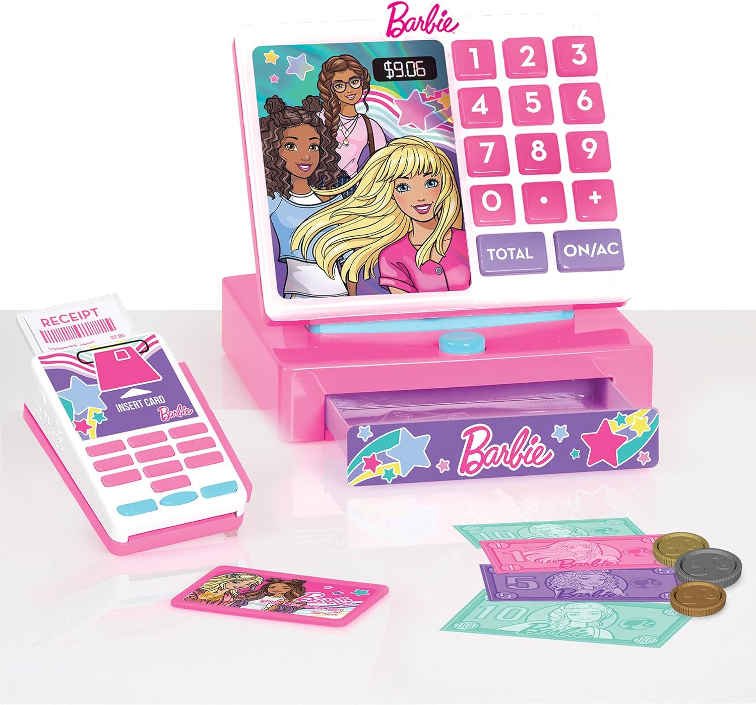 Barbie Trendy Cash Register with Sounds, Play Money & Credit Card Reader, Role Play Shop Toy for Girls, Kids Ages 3+, Cash Registers