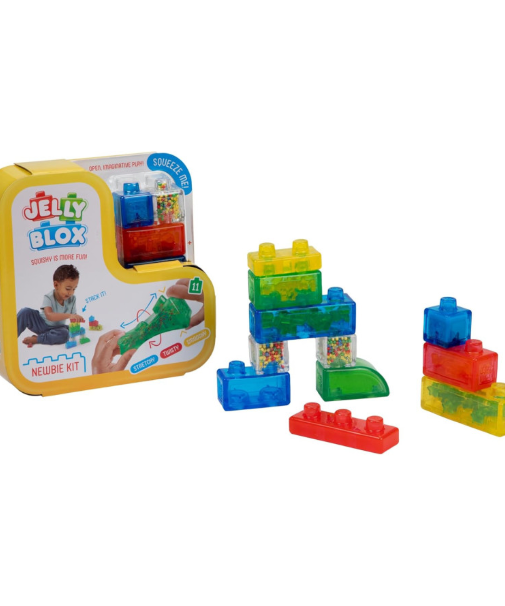 مجموعة Goliath Jelly Blox للمبتدئين، تتضمن 11 مكعبًا، مكعبات بناء للأطفال الصغار ومرحلة ما قبل المدرسة يمكن للأطفال الضغط عليها وتمديدها وسحقها، تم اختبارها بأمان وخالية من الحكة، لعبة حسية لمسية للأعمار من سنتين فما فوق