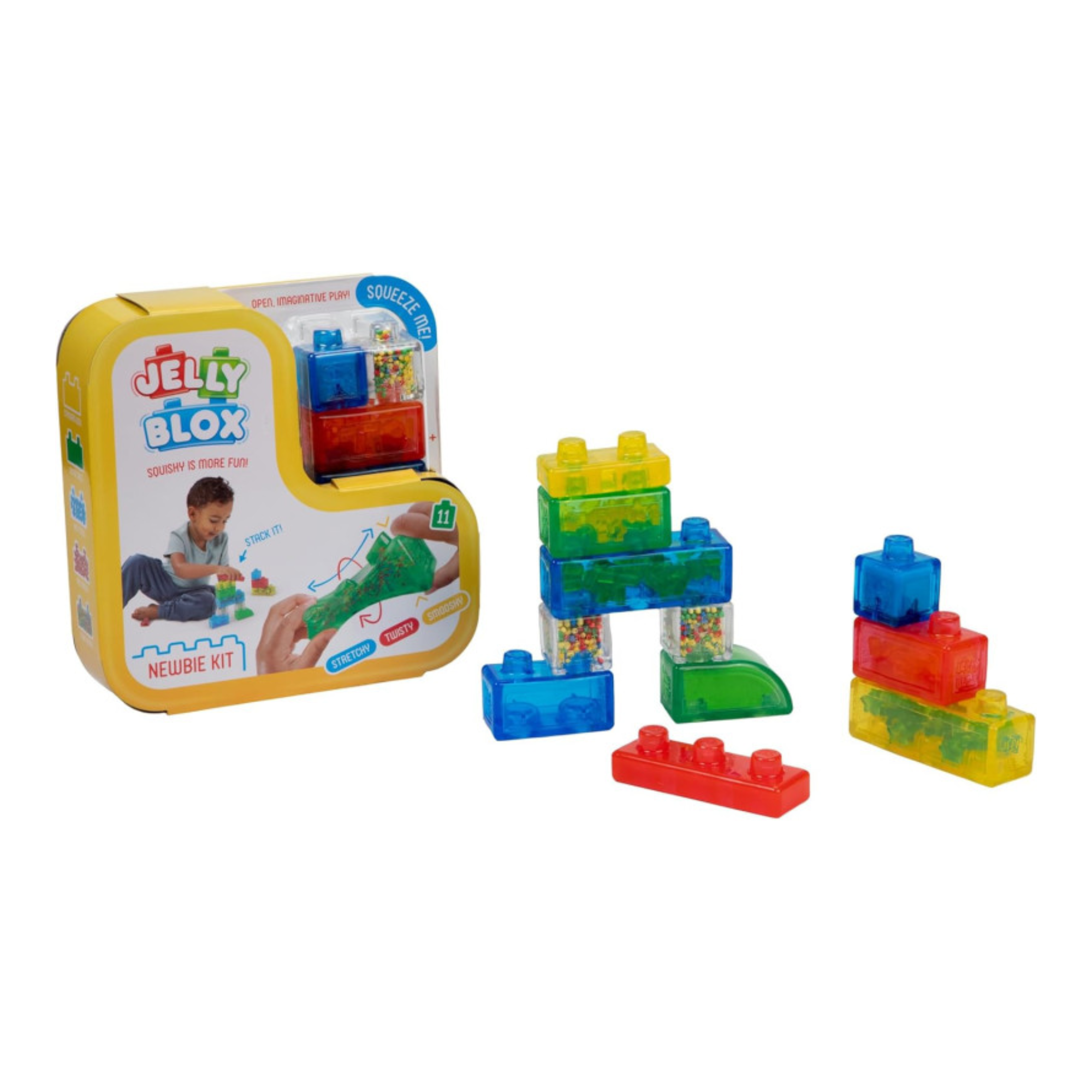 مجموعة Goliath Jelly Blox للمبتدئين، تتضمن 11 مكعبًا، مكعبات بناء للأطفال الصغار ومرحلة ما قبل المدرسة يمكن للأطفال الضغط عليها وتمديدها وسحقها، تم اختبارها بأمان وخالية من الحكة، لعبة حسية لمسية للأعمار من سنتين فما فوق