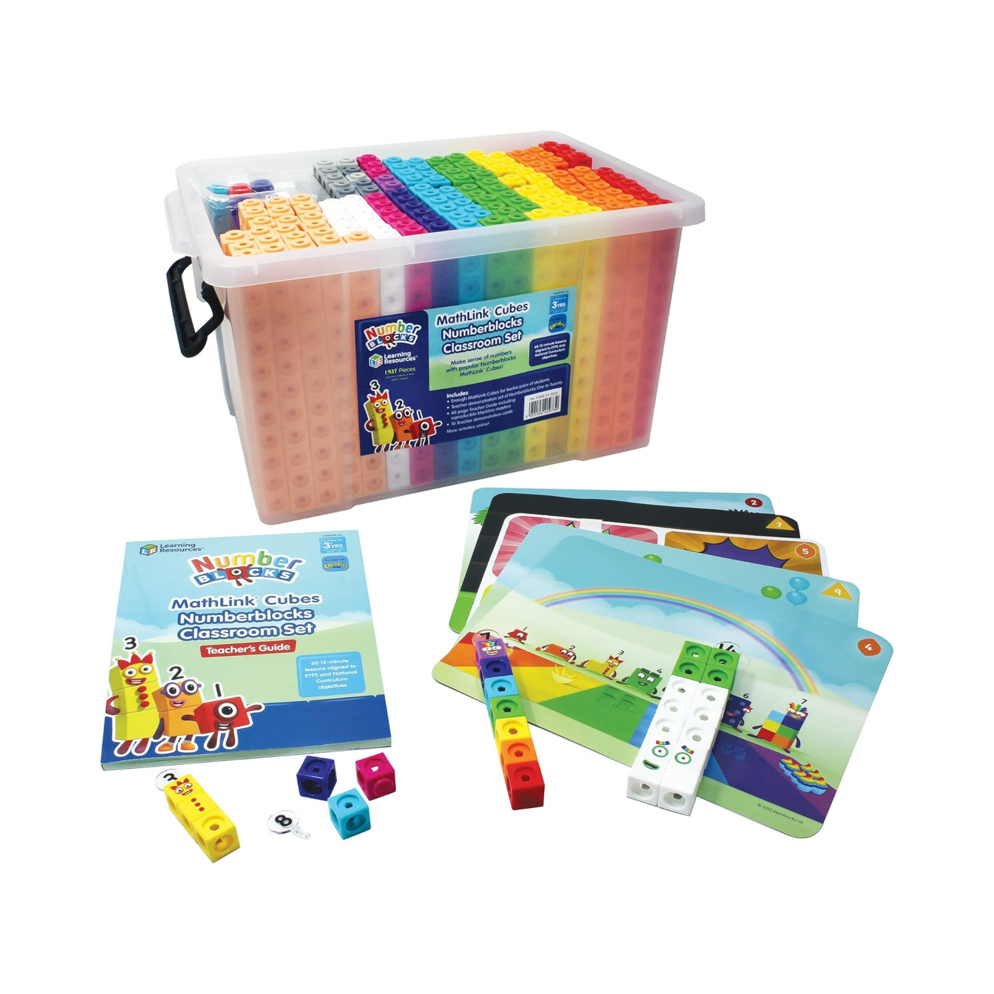 مجموعة مكعبات MathLink وNumberblocks للفصول الدراسية من Learning Resources، مجموعة شاملة لإتقان الرياضيات للمعلمين، متوافقة مع مناهج EYFS والمناهج الوطنية، 60 درسًا، 1905 مكعبًا، وأرقامًا