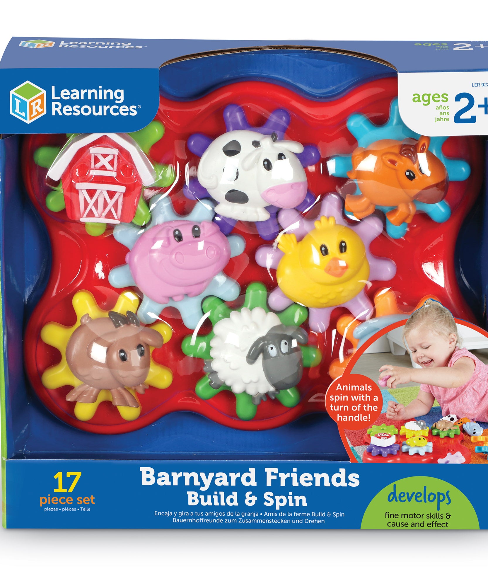 موارد التعلم - لعبة بناء وتدوير من Barnyard Friends، معدات للأطفال الصغار مع قطع حيوانات المزرعة، لعبة STEM السبب والنتيجة للأعمار من سنتين فما فوق