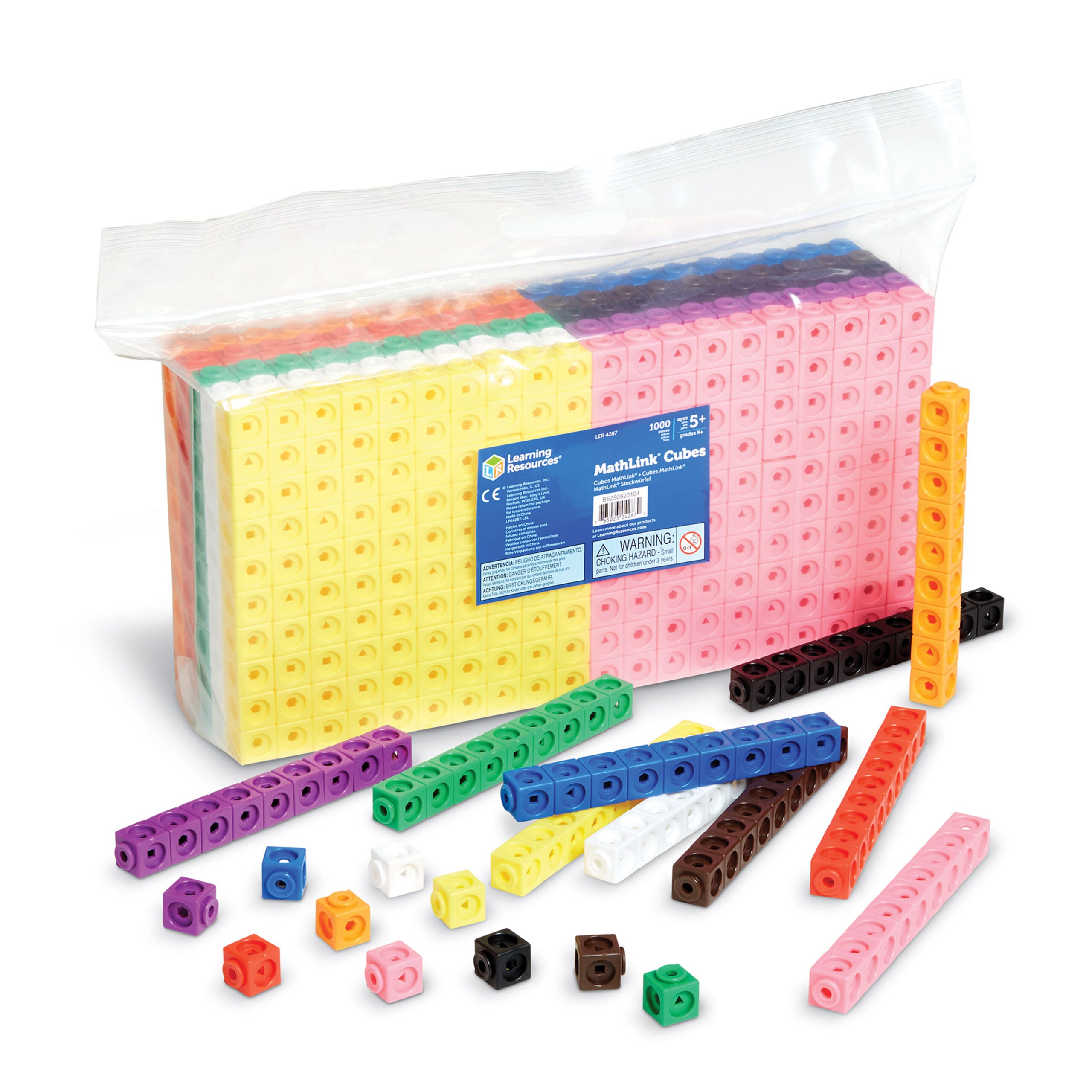 مجموعة مكعبات MathLink من Learning Resources، مكونة من 1000 مكعب، تمارين عملية في الرياضيات، تنمية المهارات الحركية الدقيقة، 10 ألوان، مثالية للعد والتجميع والأنماط، للأعمار من 5 سنوات فما فوق، تتضمن دليل الأنشطة