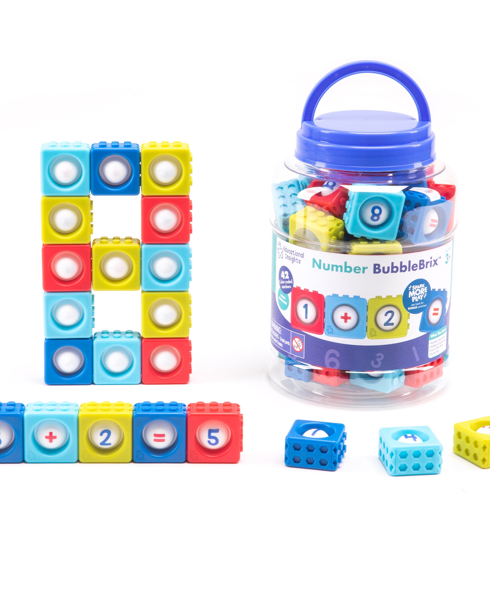 موارد التعلم - لعبة الرياضيات الحسية Number BubbleBrix مع 42 قطعة من مكعبات Popper للتعرف على الأرقام والعد، لعبة تعليمية للأطفال في سن ما قبل المدرسة، من سن 3 سنوات فما فوق