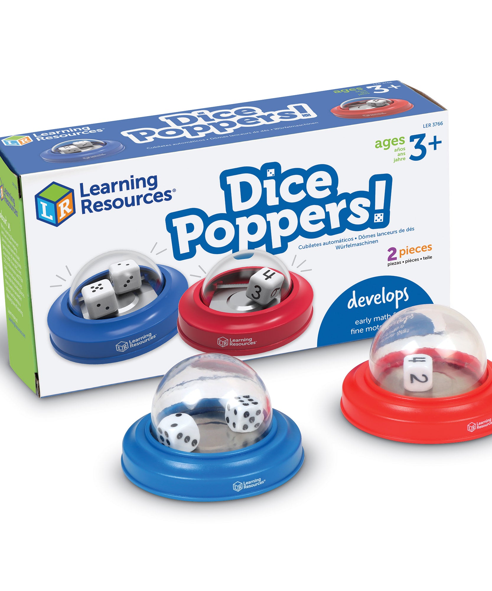 أدوات تفجير النرد من Learning Resources، مجموعة من 2 نرد في قبب، ملحق رياضيات وألعاب ممتع للأطفال، من سن 3 سنوات فما فوق، للاستخدام في الفصل الدراسي والمنزل، أدوات تفجير حمراء وزرقاء مع نرد أرقام ونقاط