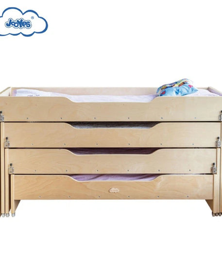 JOOYES Kindergarten Stackable Bed 4-in-1, Space-Saving Natural Wood Bunk Bed for Preschools and Daycare, Promotes Independence, Cooperation, and Easy Nap Management – Early Development & Activity Toys