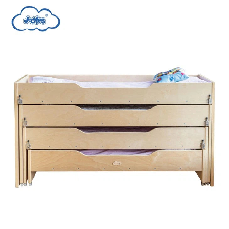 JOOYES Kindergarten Stackable Bed 4-in-1, Space-Saving Natural Wood Bunk Bed for Preschools and Daycare, Promotes Independence, Cooperation, and Easy Nap Management – Early Development & Activity Toys