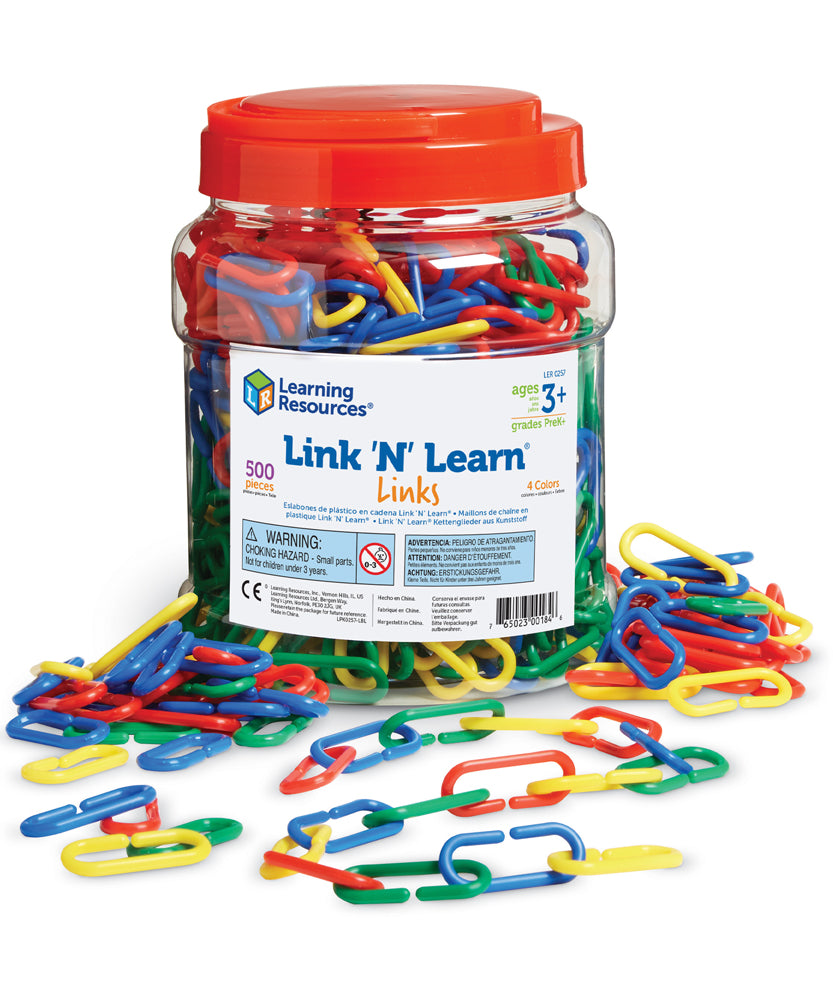 مجموعة روابط Link 'N' Learn من Learning Resources، مكونة من 500 رابط بلاستيكي ملون لمرحلة الرياضيات المبكرة والمهارات الحركية الدقيقة، والفرز والعد والأنماط، وتتضمن دليل الأنشطة، للأعمار من 3 سنوات فما فوق