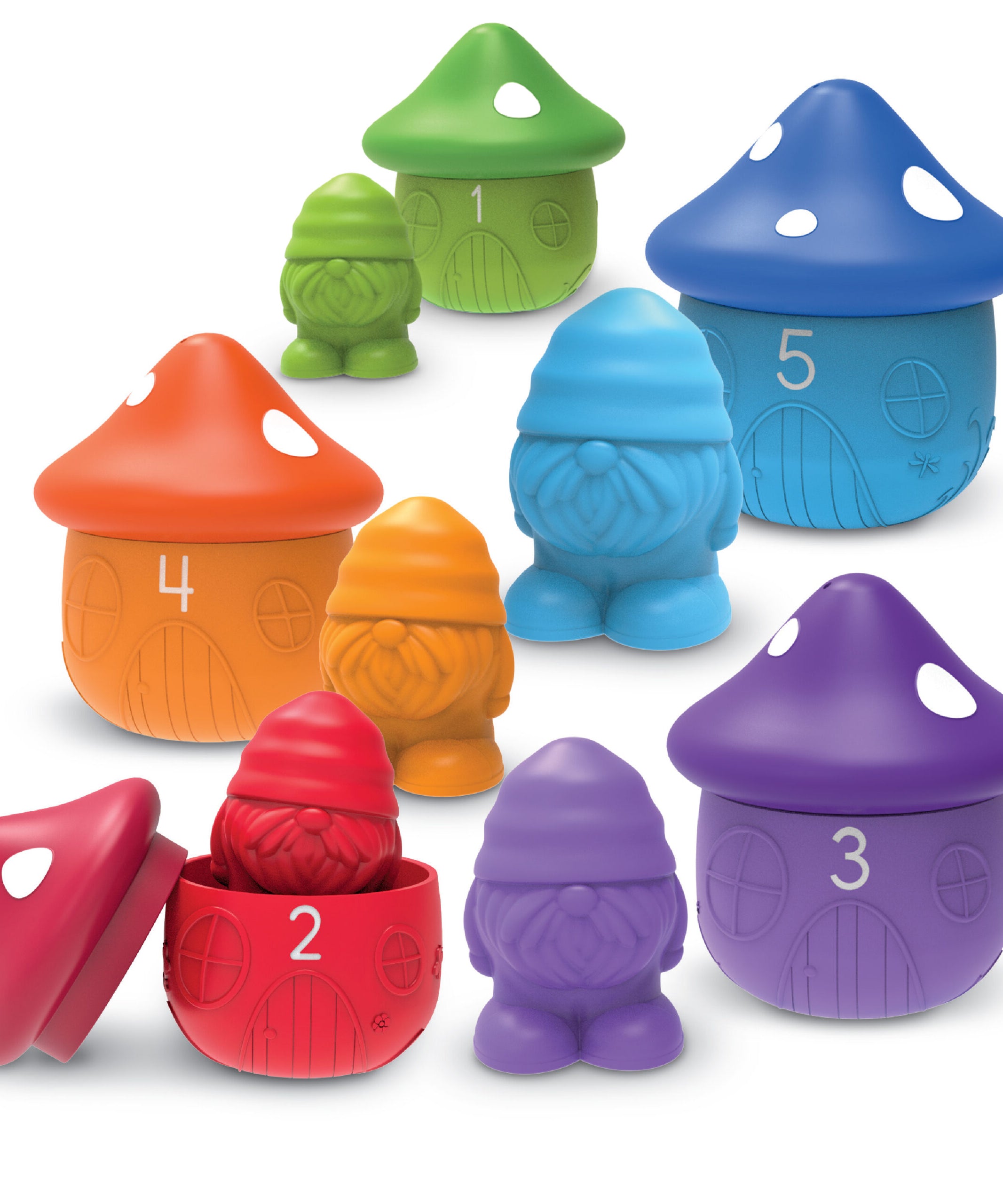 مجموعة ألعاب Peekaboo Gnome Homes، للتلوين والعد وتنمية المهارات الحركية الدقيقة، مع 5 تماثيل قزم ومنازل من فطر عيش الغراب، لعبة تعليمية مستدامة للأطفال الصغار من عمر 18 شهرًا فما فوق