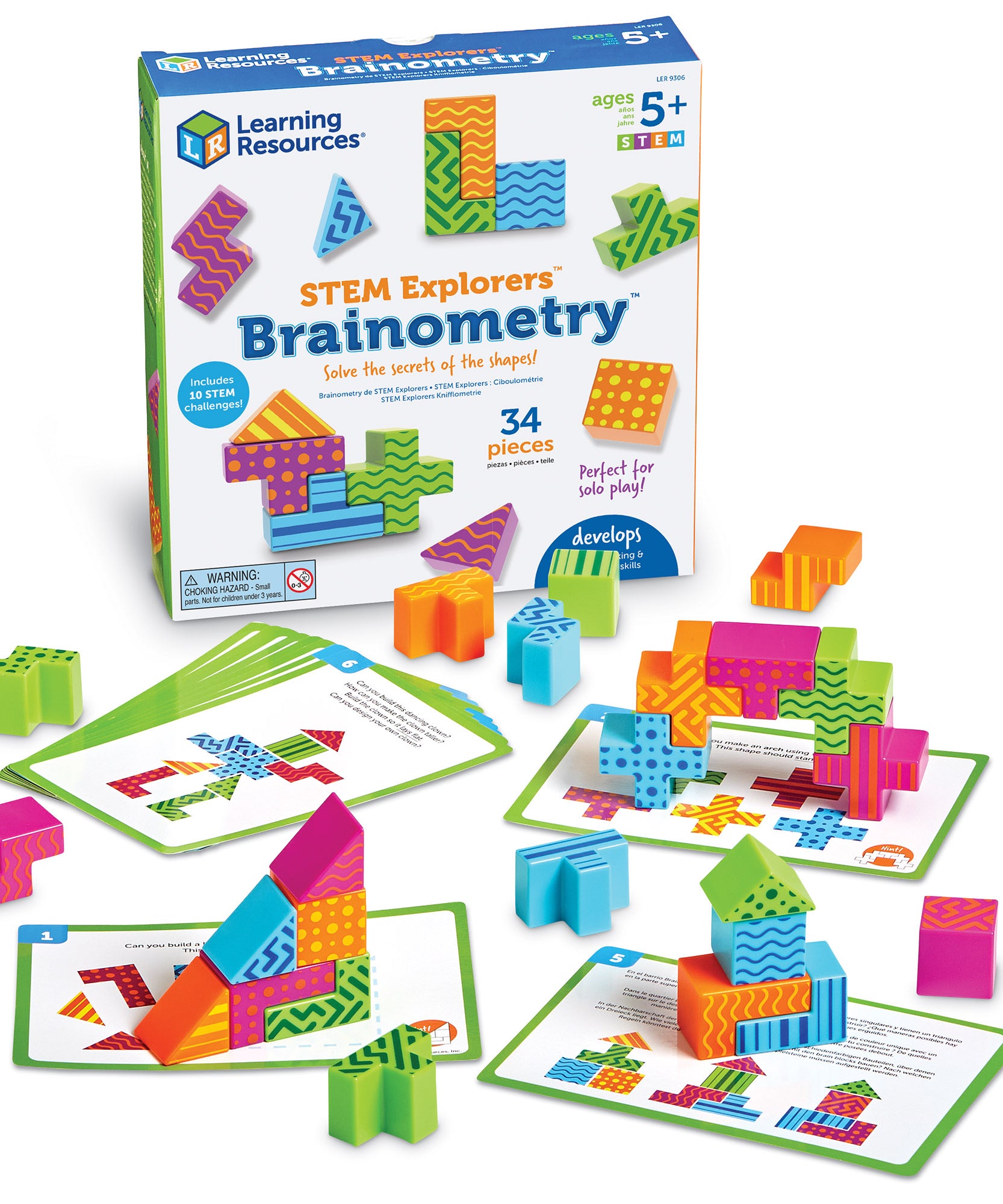 مجموعة تحدي ألغاز الأشكال من STEM Explorers Brainometry، من 34 قطعة، للأطفال من سن 5 سنوات فما فوق