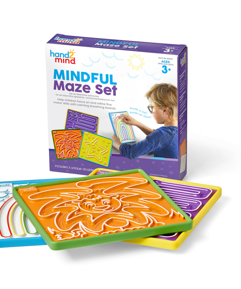 مجموعة متاهة اليقظة من Learning Resources للأطفال، ألواح تنفس عملية لليقظة الذهنية وتنظيم العواطف، مجموعة من 3 ألواح لمسية مزدوجة الجوانب، أدوات تعلم عاطفية اجتماعية للأعمار من 3 سنوات فما فوق